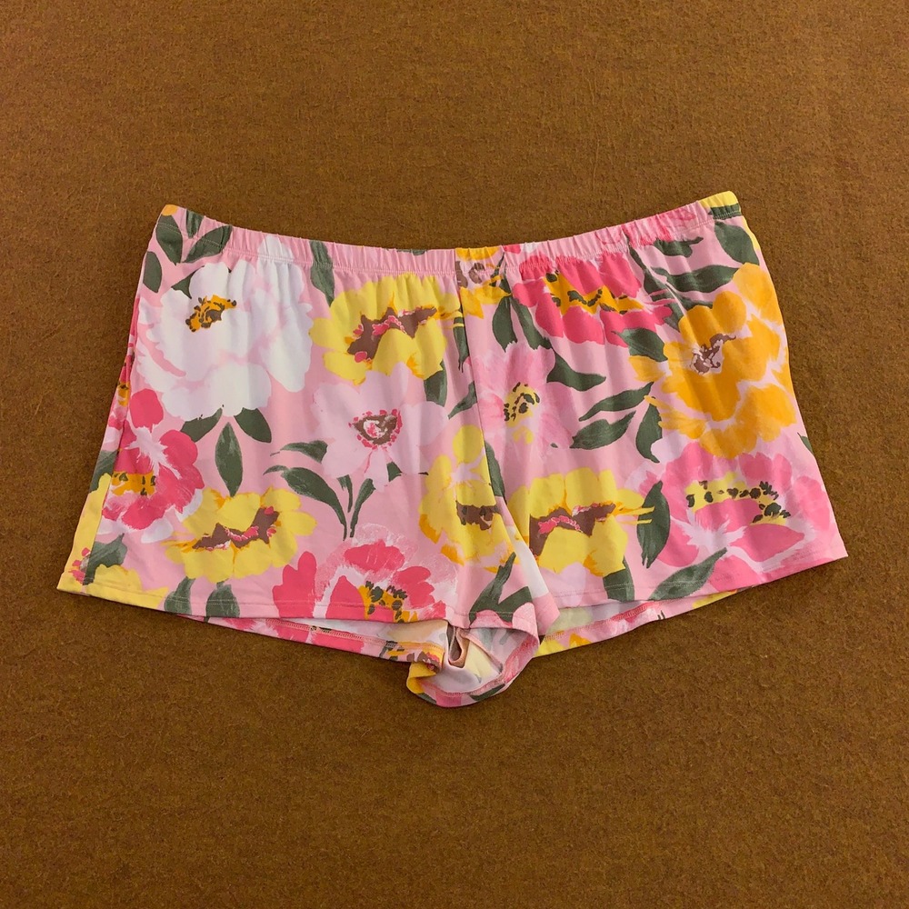 The Pioneer Woman Womens 3X Pink Floral Stretch Knit Pajama Sleep Shorts New